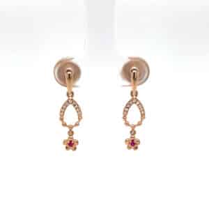 9ct rose gold ruby and diamond drop earrings