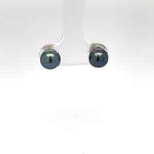 9ct white gold 7mm black fresh water pearl studs