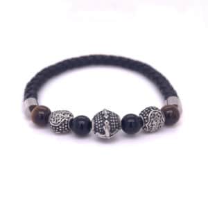 Tigers eye & onyx leather bracelet