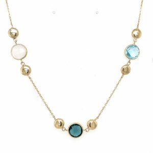 9ct yellow gold blue topaz and moonstone necklace