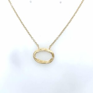 9ct yellow gold organic textured oval necklace