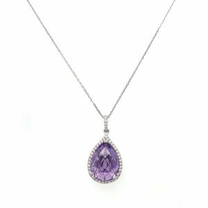 9ct white gold diamond and amethyst necklace