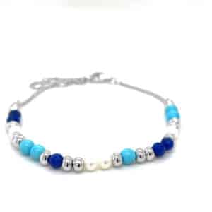 Silver lapis, turquoise & pearl bracelet