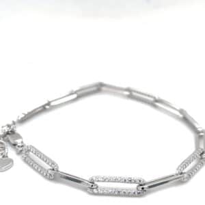 Silver cz paper link bracelet