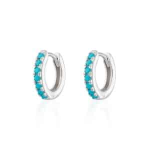 Silver synthetic turquoise hoops