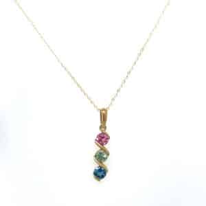 9ct blue topaz, green amethyst & pink tourmaline necklace